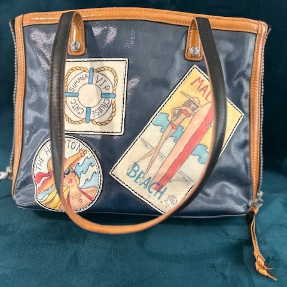 Brighton VIP Riviera Fashionista Leather Coated Canvas Shoulder Bag